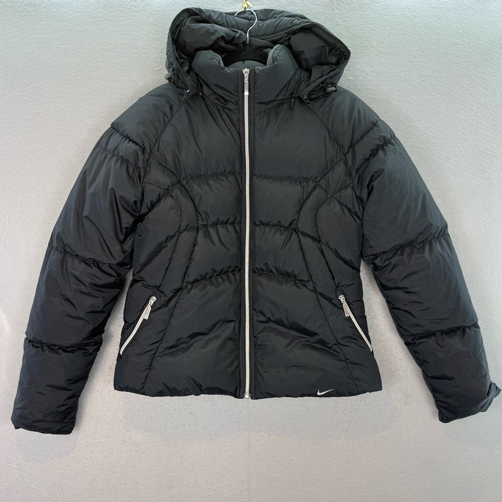 Nike Y2K vintage big girls black down puffer jacket
 grey tag  full zip coat L